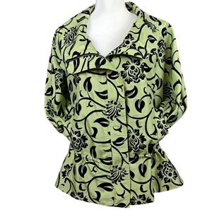 LINDI L Taffeta Jacket Zip Drawstring Waist Peplum Neon Green Black Funky Artsy‎